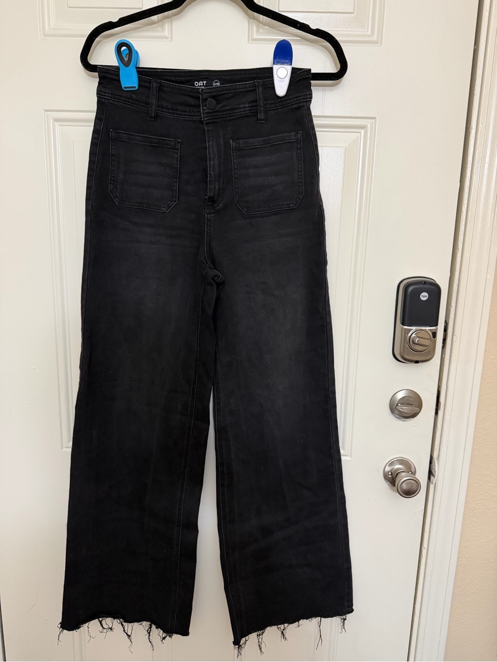 Oat New York Black Wide-Leg High-Rise Jeans with Raw Hem